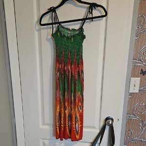 Vibrant Green and Red Maxi Dress
